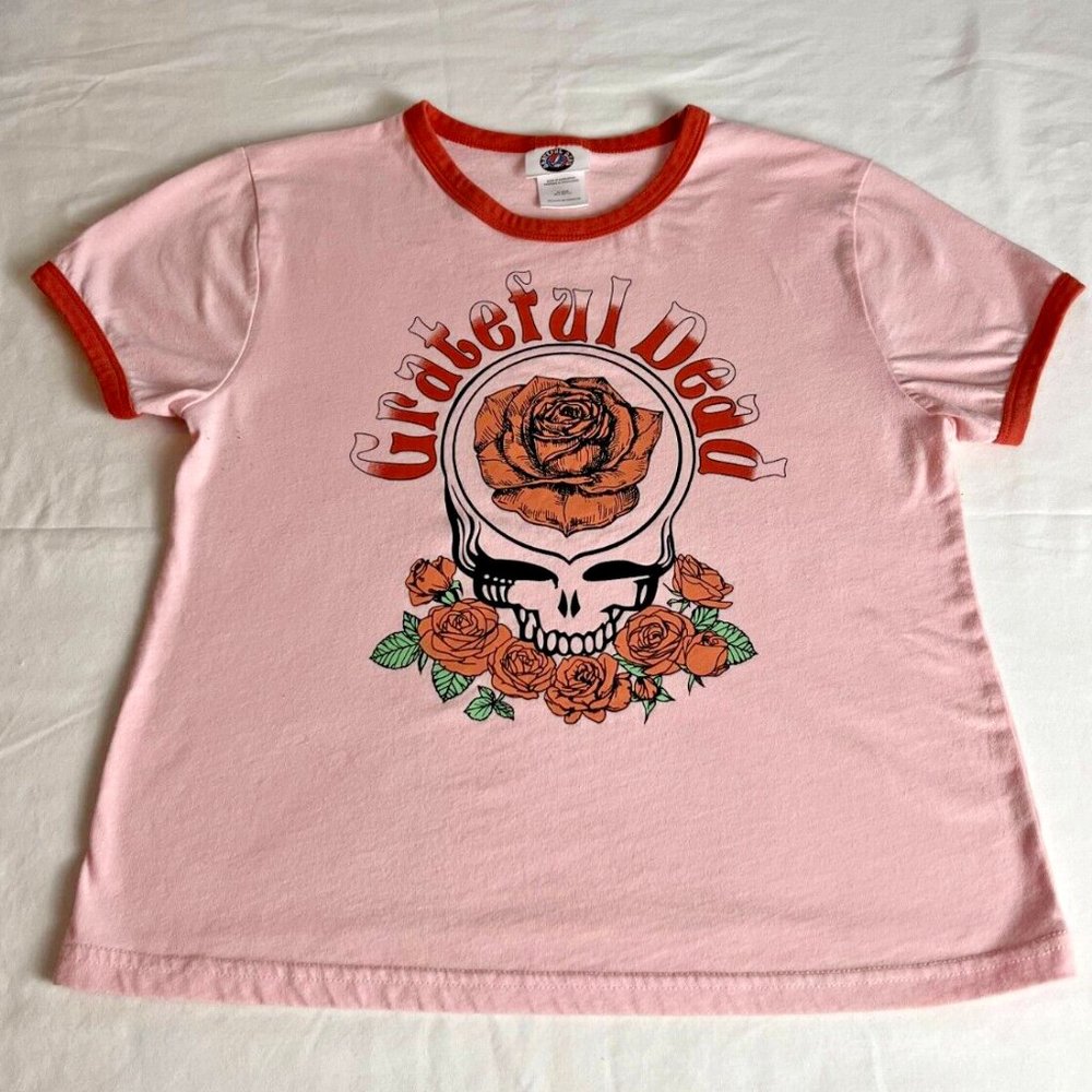 Greatful Dead T-Shirt Top Women Size M Pink Floral Graphic Crewneck Short Sleeve